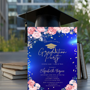 Invitación Fiesta de graduación azul con tiara de diamantes d