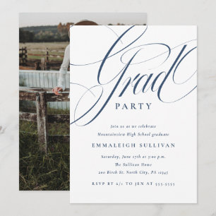 Invitación Fiesta de Graduación Azul de Letra Elegante