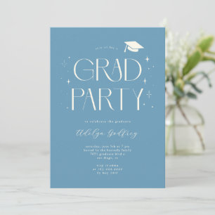 Invitación Fiesta de Graduación Azul Denim Tipografía Caprich
