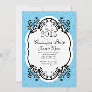 Invitación Fiesta de graduación azul estilo Vieja Damasco