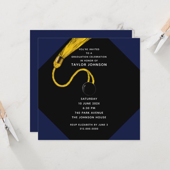 Invitación Fiesta de Graduación Azul Marino (Anverso/Reverso In Situ)