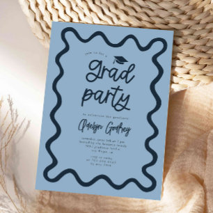 Invitación Fiesta de graduación azul marino con línea ondulad