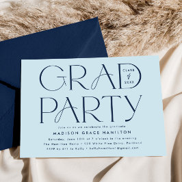 Invitación Fiesta de Graduación Azul Marino de Tipografía Mod
