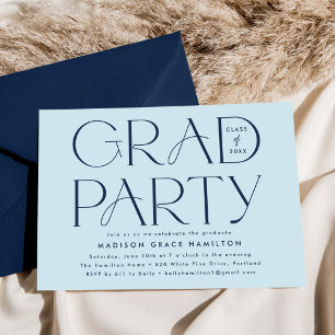 Invitación Fiesta de Graduación Azul Marino de Tipografía Mod