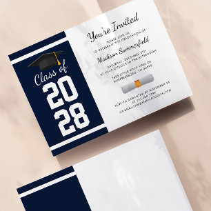 Invitación Fiesta de graduación azul marino graduada 2026