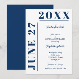 Invitación Fiesta de Graduación Azul Marino y Blanco