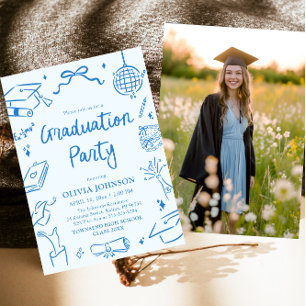 Invitación Fiesta de Graduación Azul Moderna y Caprichosa a M