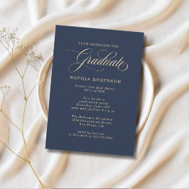 Invitación Fiesta de Graduación Azul Oro Simple Moderna