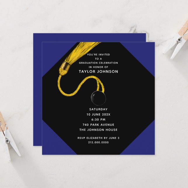 Invitación Fiesta de Graduación Azul Real (Anverso/Reverso In Situ)