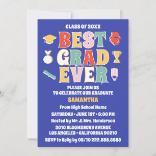 Invitación Fiesta de Graduación Azul Retro Mejor Graduado de