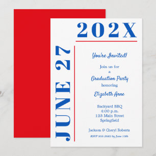 Invitación Fiesta de graduación azul y carmesí