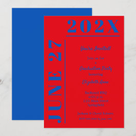 Invitación Fiesta de graduación azul y carmesí