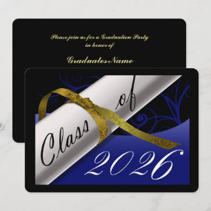 Invitación Fiesta de Graduación Azul y Dorado