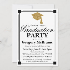 Invitación Fiesta de Graduación Blanca Estilo Art Deco