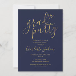 Invitación Fiesta de Graduación Blue Gold Grad Party Script C