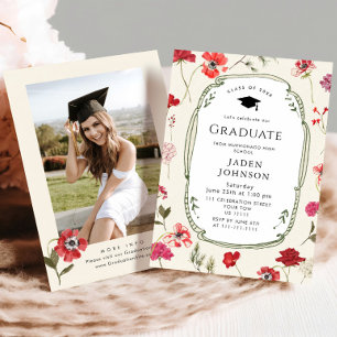 Invitación Fiesta de graduación boho de pradera de flores sil