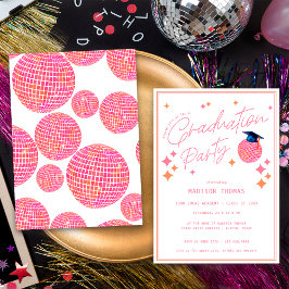 Invitación Fiesta de Graduación Bola de Discoteca Retro Rosa 