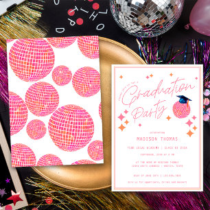 Invitación Fiesta de Graduación Bola de Discoteca Retro Rosa 