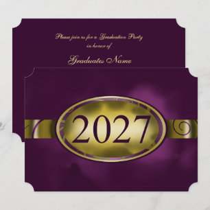 Invitación Fiesta de Graduación Botón Floral de Oro Púrpura 2