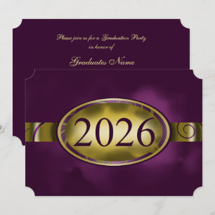 Invitación Fiesta de Graduación Botón Floral de Oro Púrpura 2