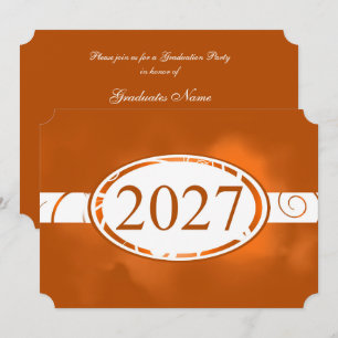 Invitación Fiesta de Graduación Botón Floral Naranja y Blanco