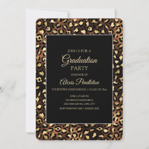 Invitación Fiesta de Graduación Bronce Dorado Leopardo Guepar
