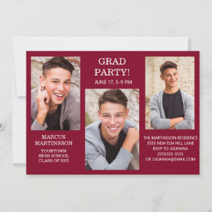 Invitación Fiesta de Graduación Burgundy 3 Fotos Moderna