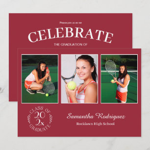 Invitación Fiesta de Graduación Burgundy Chic con 3 Fotos Per