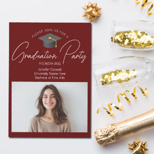 Invitación Fiesta de Graduación Burgundy Chic Foto de Graduad