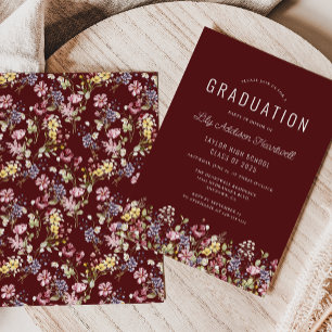 Invitación Fiesta de Graduación Burgundy con Patrón de Flor S
