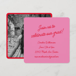 Invitación Fiesta de Graduación Chic con Foto y Letra Roja Ro