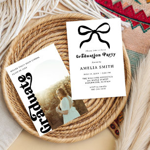 Invitación Fiesta de Graduación Chic Elegante de Lazo Negro F