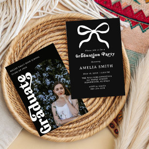 Invitación Fiesta de Graduación Chic Elegante Lazo Negro Feme