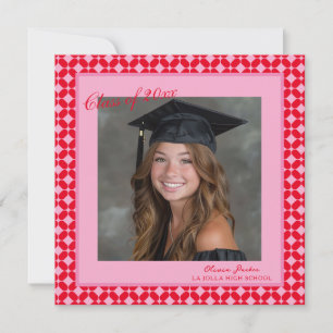 Invitación Fiesta de Graduación Chic Foto Rosa Brillante Rojo