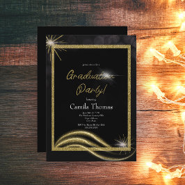 Invitación Fiesta de Graduación Chic Script Gold Glitter