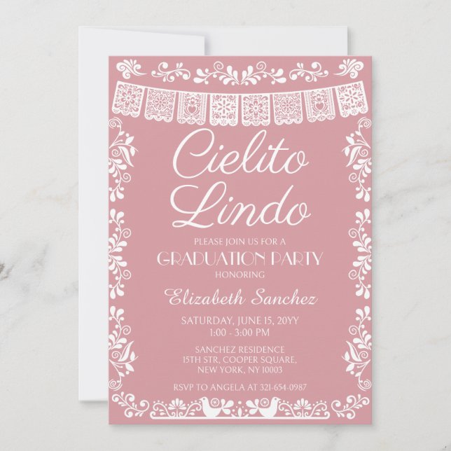 Invitación Fiesta de graduación Cielito Lindo rosa rubor (Anverso)