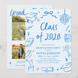 Invitación Fiesta de Graduación Clase de 2028 Dibujada a Mano