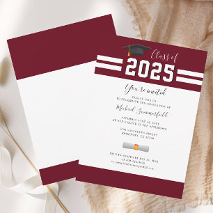 Invitación Fiesta de Graduación Clase Graduada 2026 Burgundy