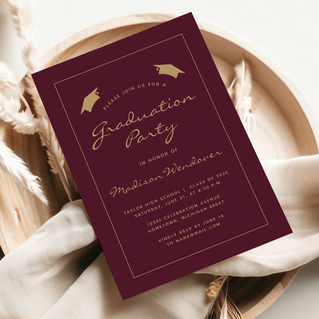 Invitación Fiesta de Graduación Clásica Burgundy con Borde Do (Subido por el creador)