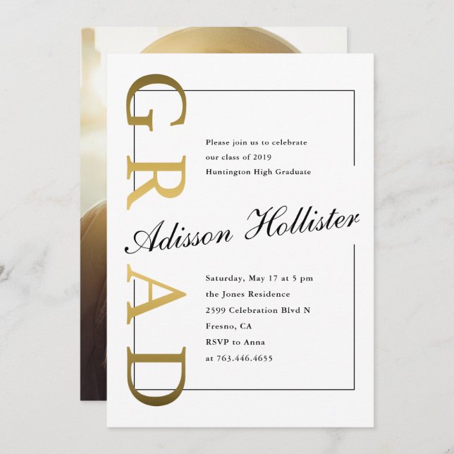 Invitación Fiesta de graduación clásica de la foto del (Anverso / Reverso)