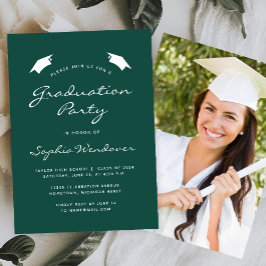Invitación Fiesta de graduación clásica moderna verde blanco