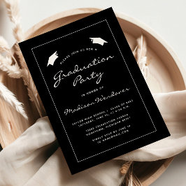 Invitación Fiesta de graduación clásica negra blanca con bord