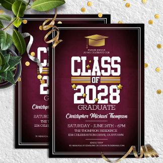 Invitación Fiesta de Graduación Colores Escolares Burgundy y