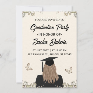 Invitación fiesta de graduación con acuarelas de crema y marr