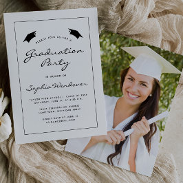 Invitación Fiesta de graduación con borde blanco y negro para