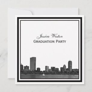 Invitación Fiesta de Graduación con Boston Skyline Grabado en
