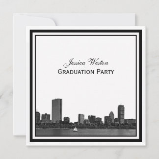 Invitación Fiesta de Graduación con Boston Skyline Grabado en