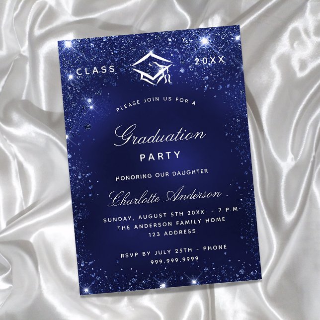 Invitación Fiesta de graduación con brillo azul marino (Subido por el creador)