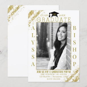 Invitación Fiesta de Graduación con Brillo de Oro Blanco