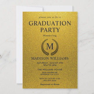 Invitación Fiesta de Graduación con Brillo Negro y Dorado